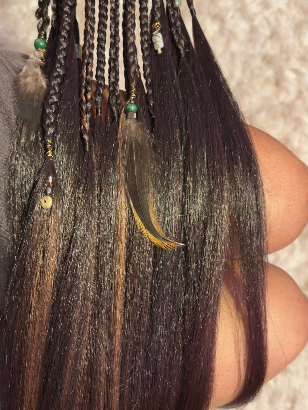Boho Braided Feather Hair Extensions - Brown Black Blend - Picture 4 of 15